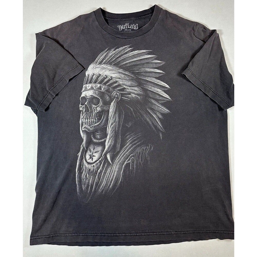 Outlaw Men's Gray Skull Graphic Print T-Shirt Crew Neck Short Sleeve